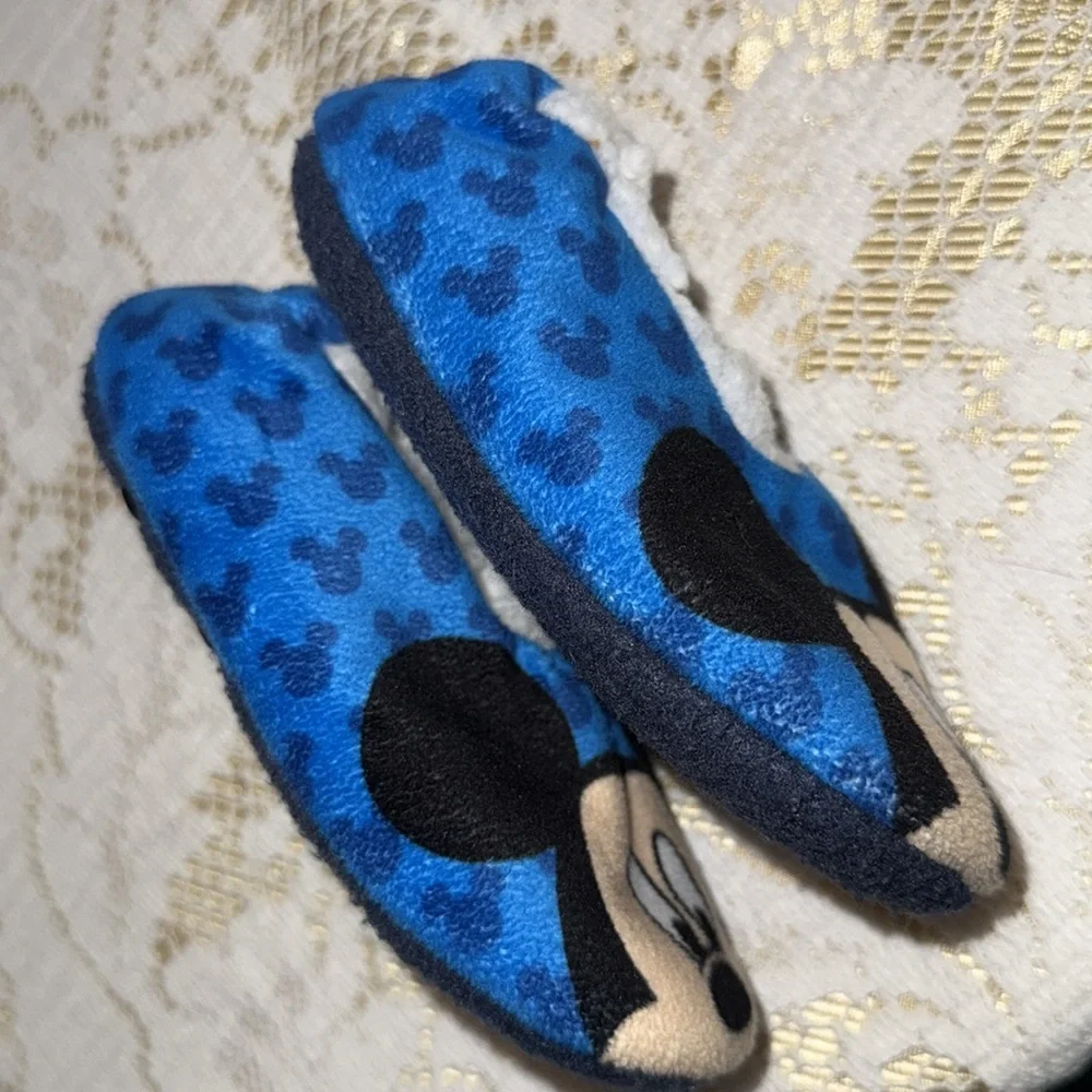 Disney Mickey Mouse Toddler slippersocks gripper bottom, blue, 6.5” long